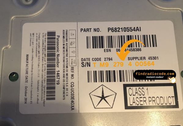 Panasonic Media Center 640 RE2 radio label showing the TM9 serial number